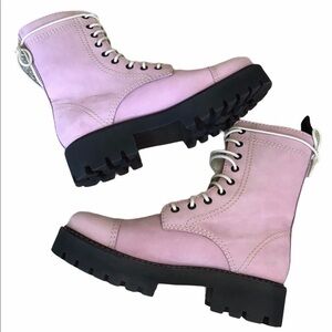 Alexa Chung Heavy Tread Leather Purple Lilac Moto Boots